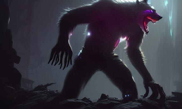 Cybernetic Werewolf Android with Energetic Glow