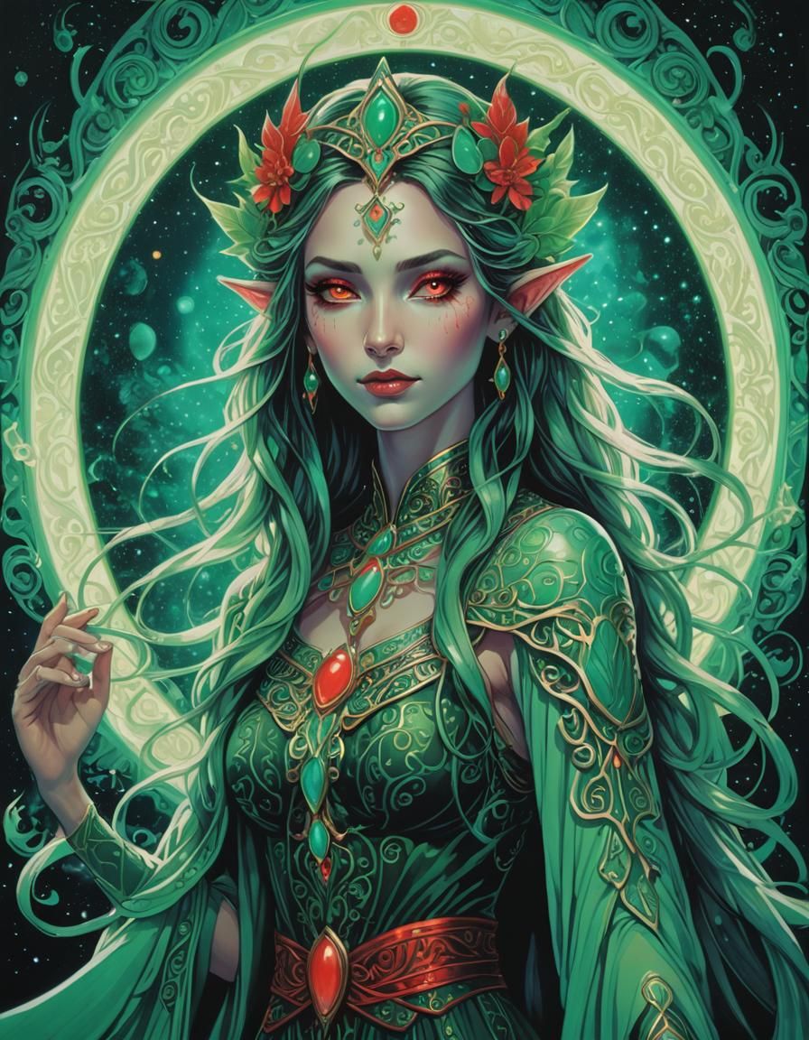 Ethereal Jade Elf Radiating Neon in Blacklight Poster