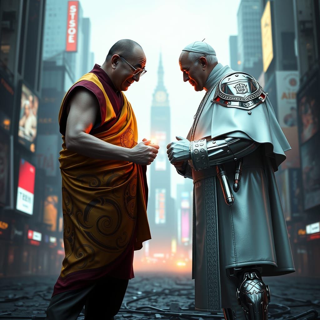 Dalai Lama Engages in Epic Cyberpunk Combat with the Pope