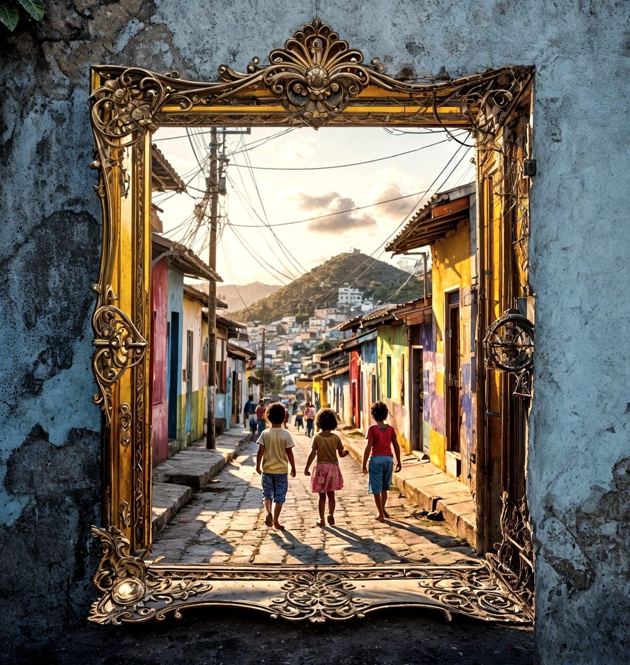 Children's Joy in Rio Favela Reflected in a Mirror