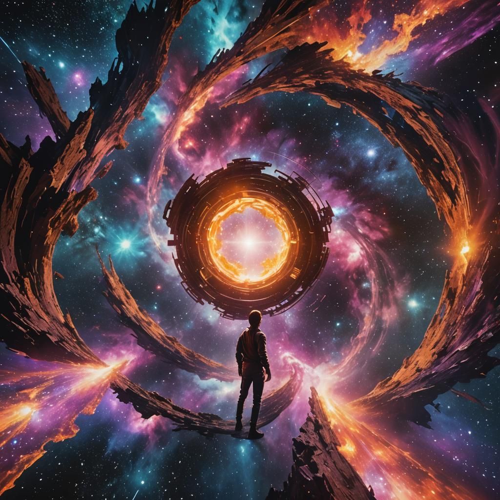 Hand Reaching Through Dimensional Portal to Cosmos