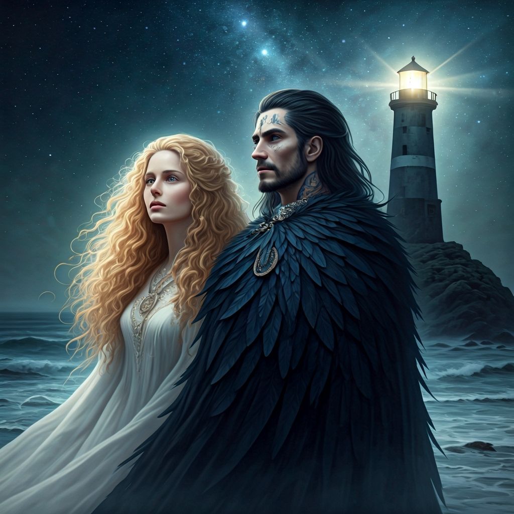 Fantasy Lighthouse Scene with Nebulae, Dark Fantasy Style