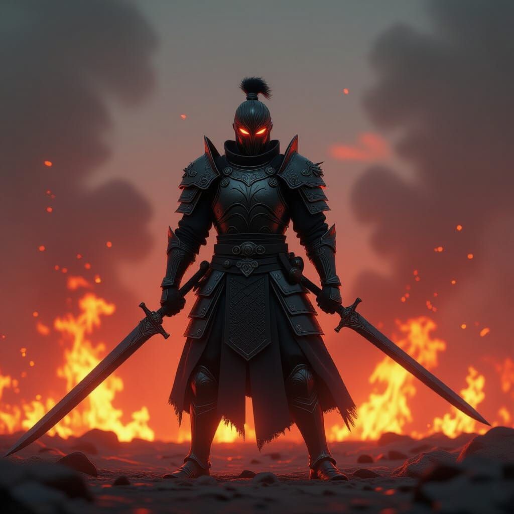Defiant Warrior in Fiery Battle Glow