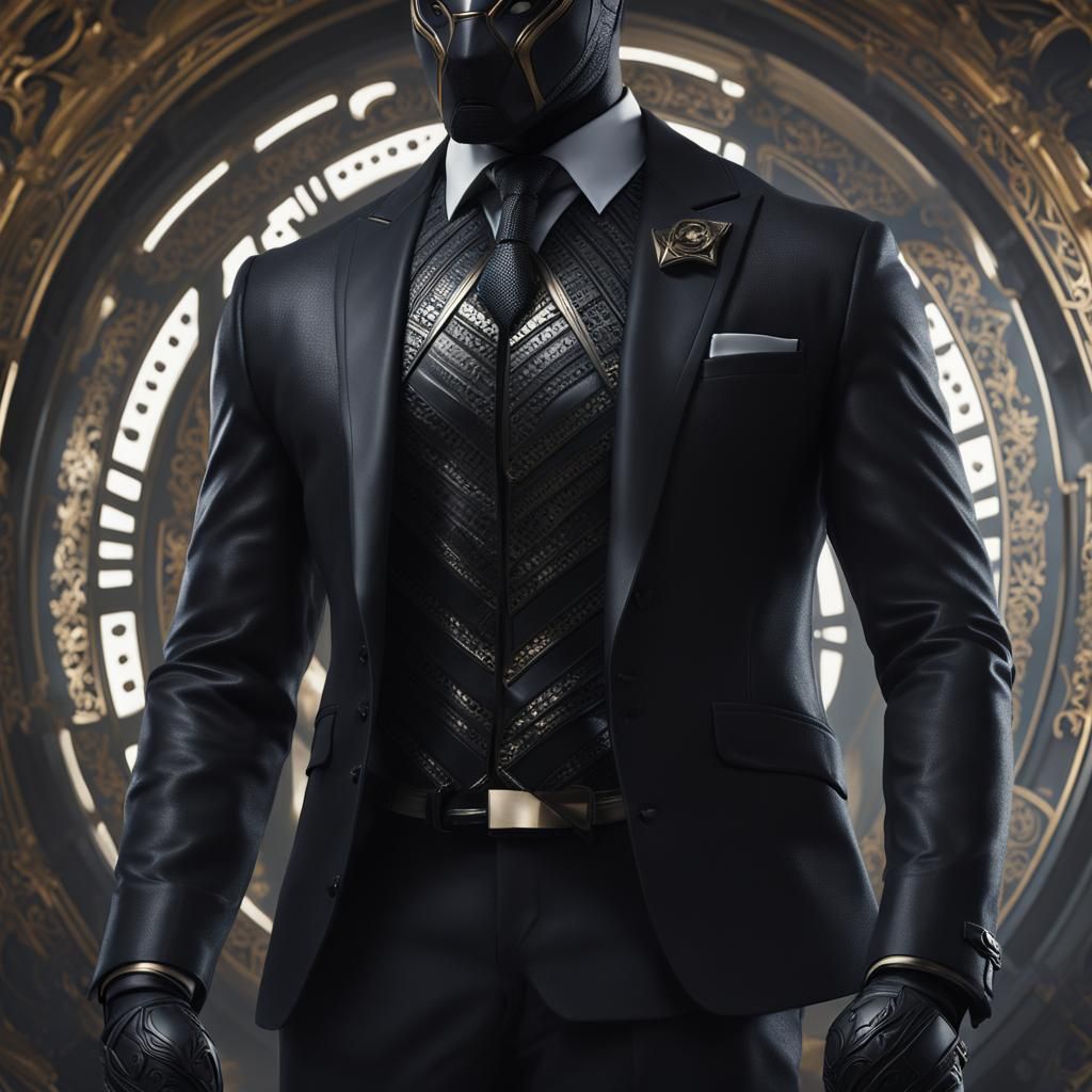 Black Panther Anthropomorphic Portrait in Detailed Digital A...