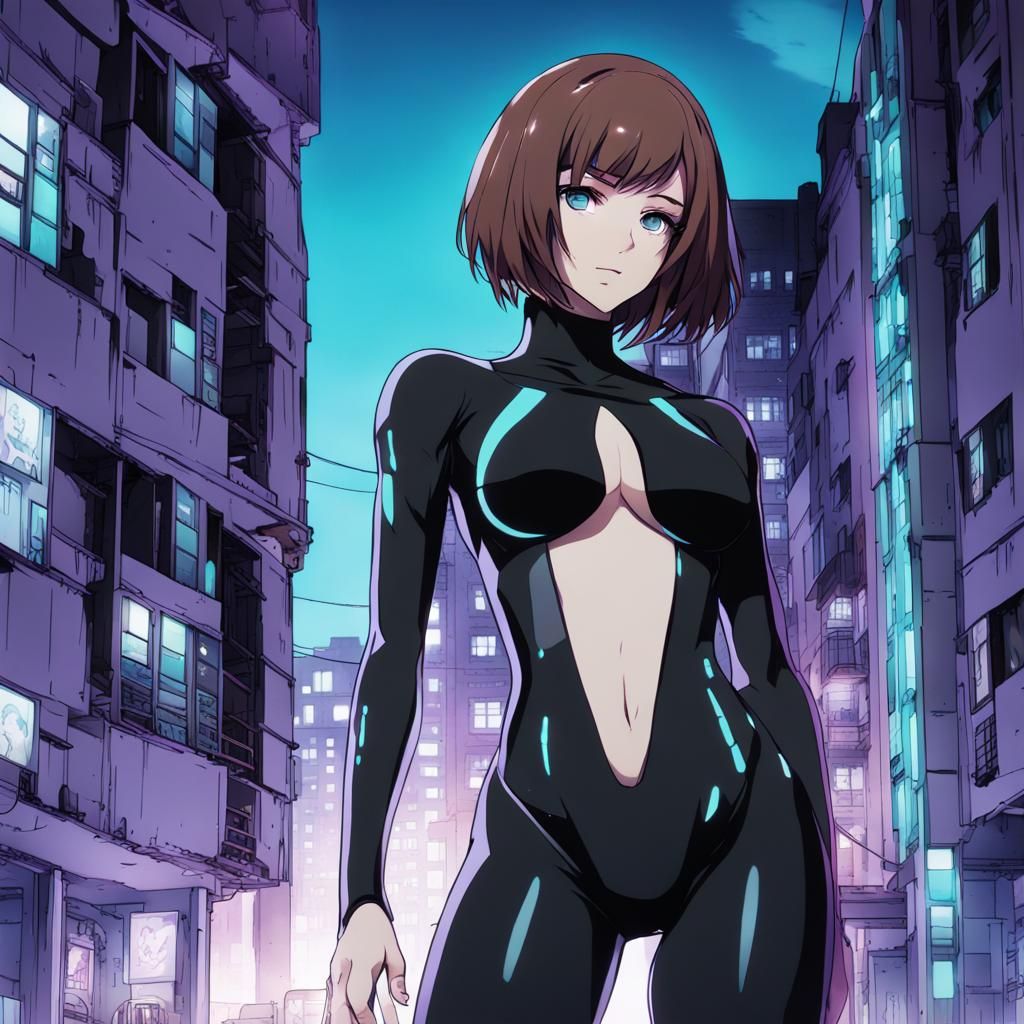 Anime Style Cyberpunk Woman with Bob Haircut