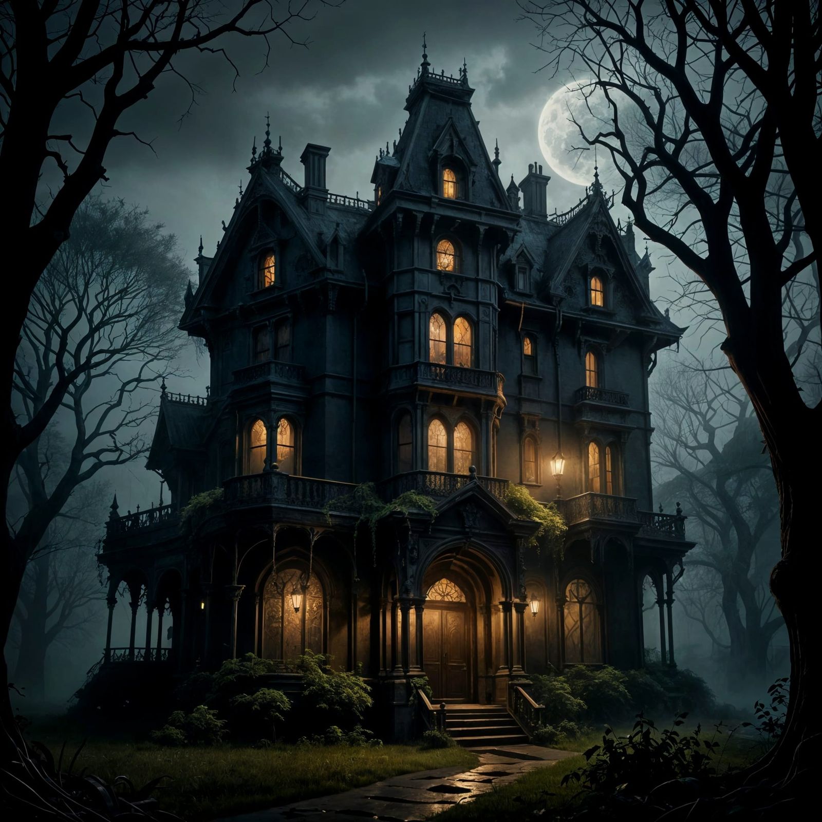 Gothic Victorian Mansion: Phantom Thief Hideout in Eerie Fog
