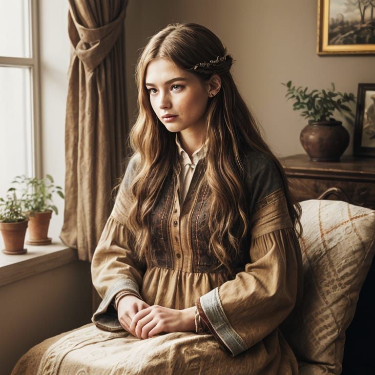 Bohemian Woman in Patchwork Wool Dress