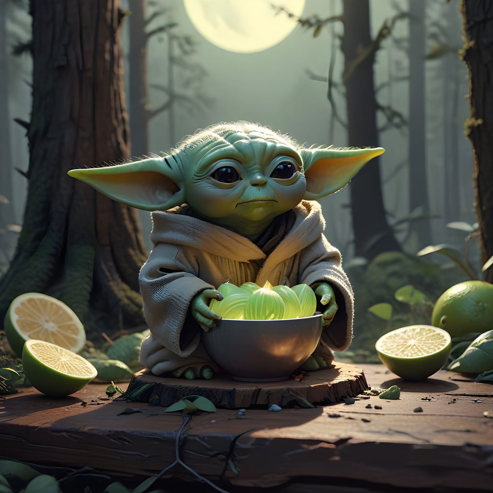 Green Cocktail Baby Yoda Figure with Lime Slices and Black O...