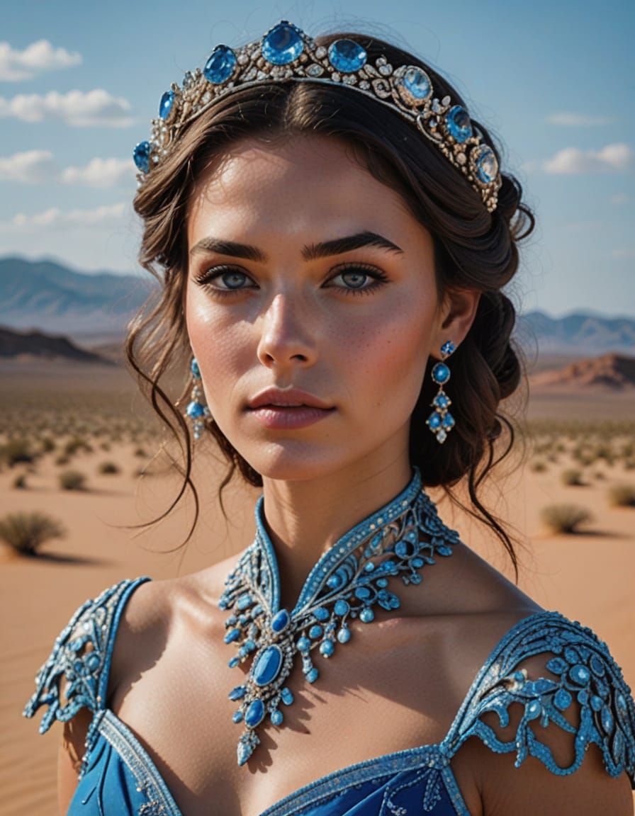 Elegant Woman in White Dress Walks Snowy Desert