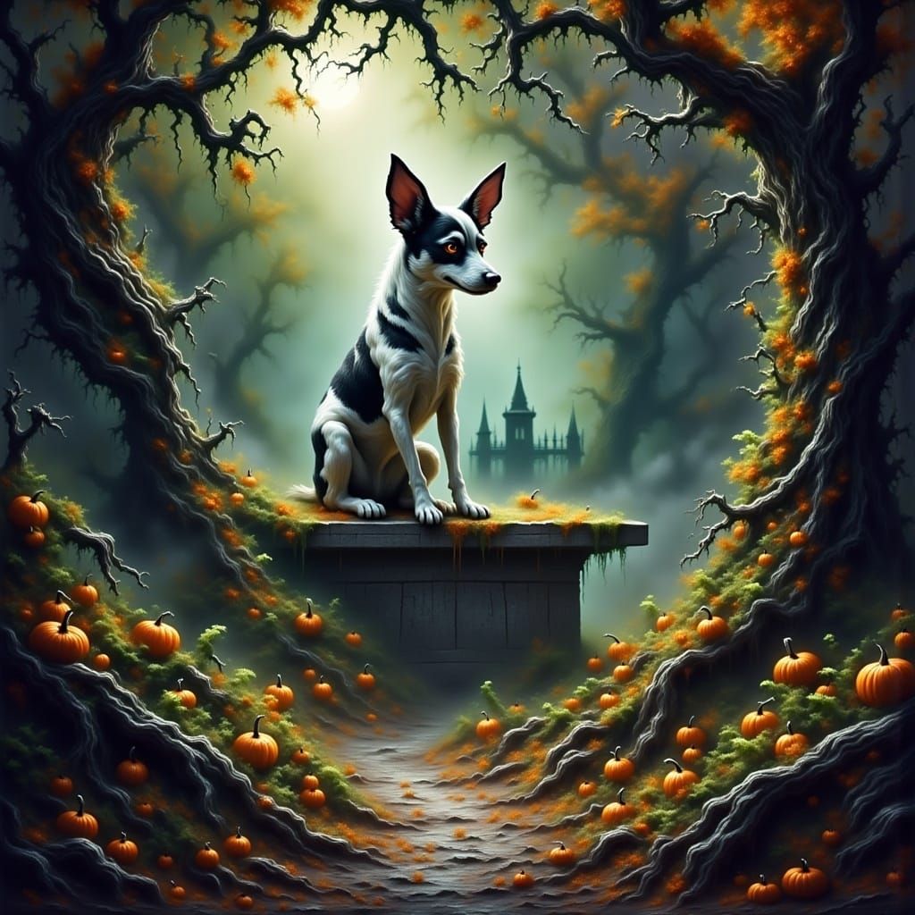 Regal Fox Terrier in Whimsical, Mystical Realm