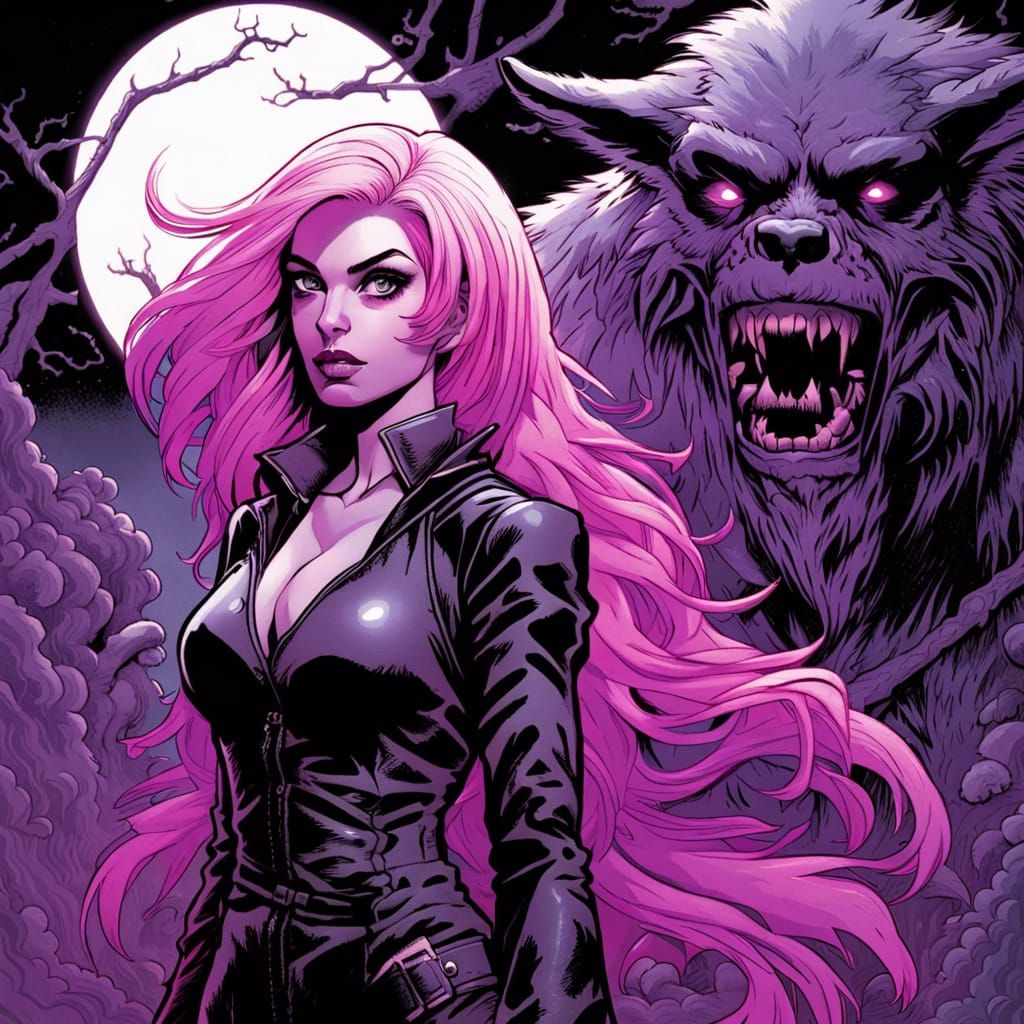 Pink Haired Reaper and Wolfman in Comic Book Art