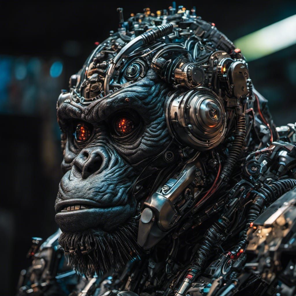 Cyberpunk Robotic Gorilla with Glowing Eyes