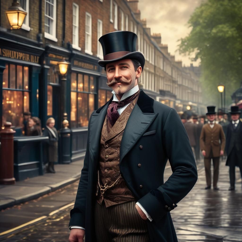 Dapper Victorian Gentleman Smirking in Steampunk Style