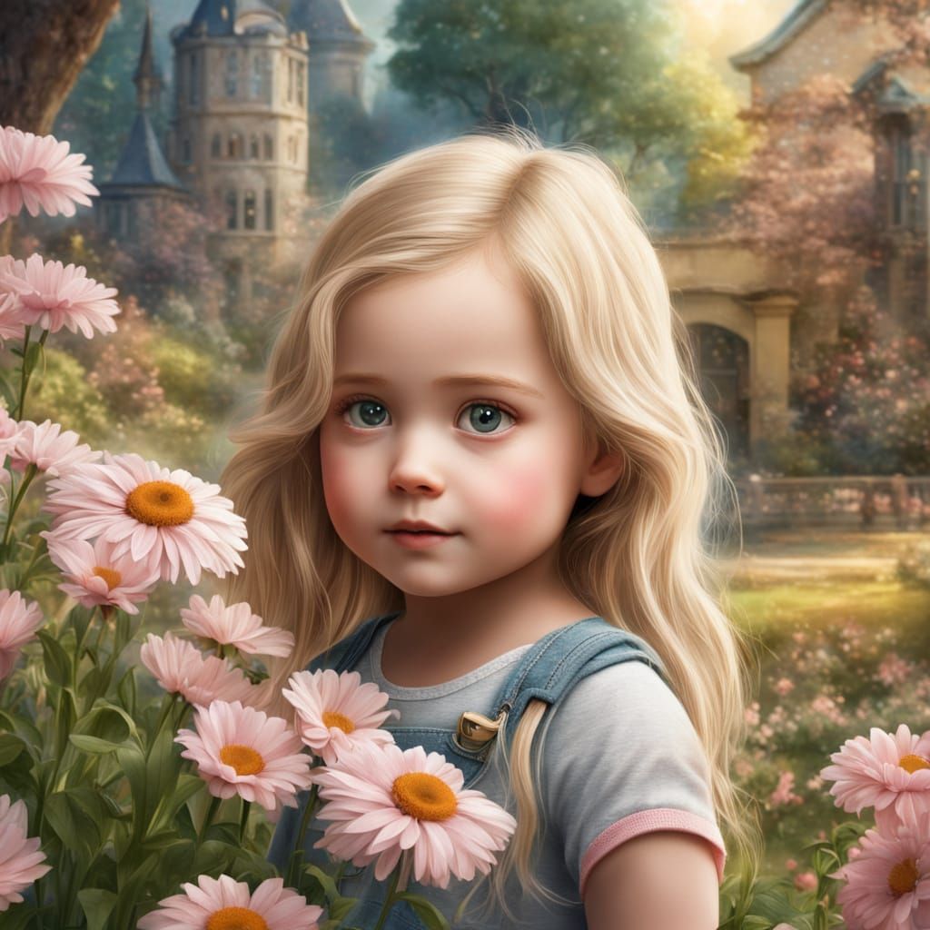 Blond Baby Girl Portrait in Detailed Matte Style