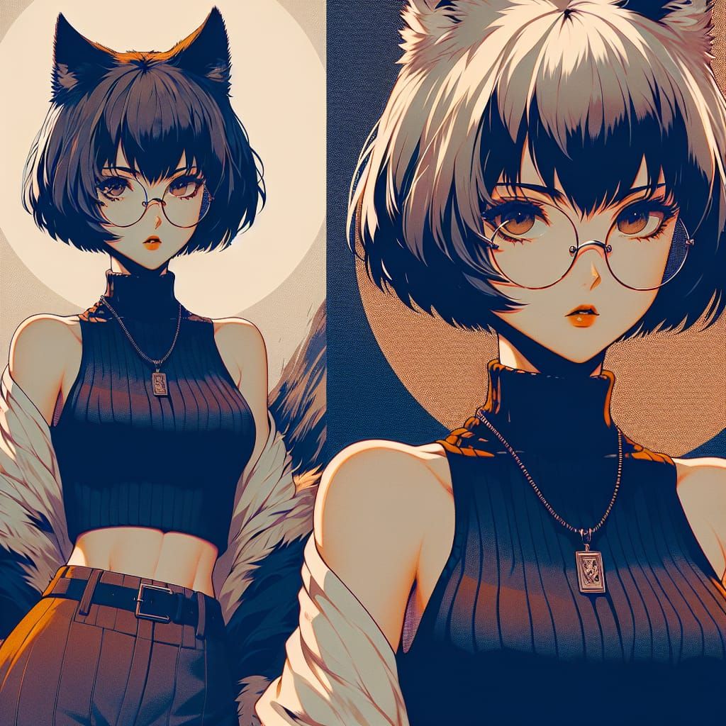 Anime Girl with Wolf Cut and Round Glasses