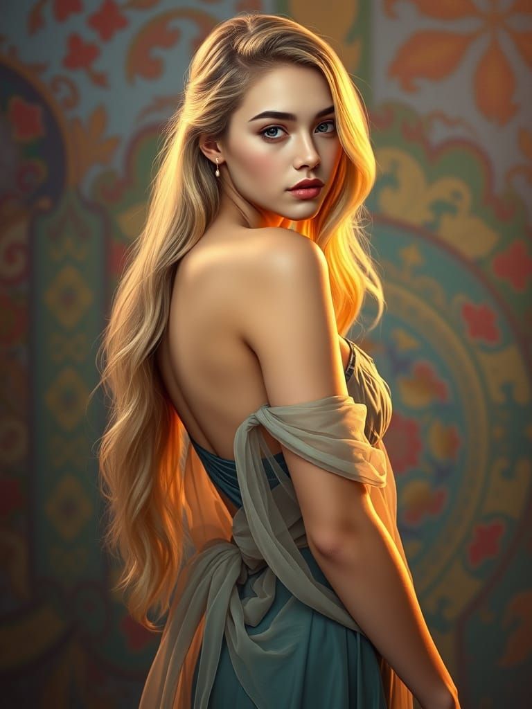Elegant Blonde Woman in Vibrant Oil Painting Style