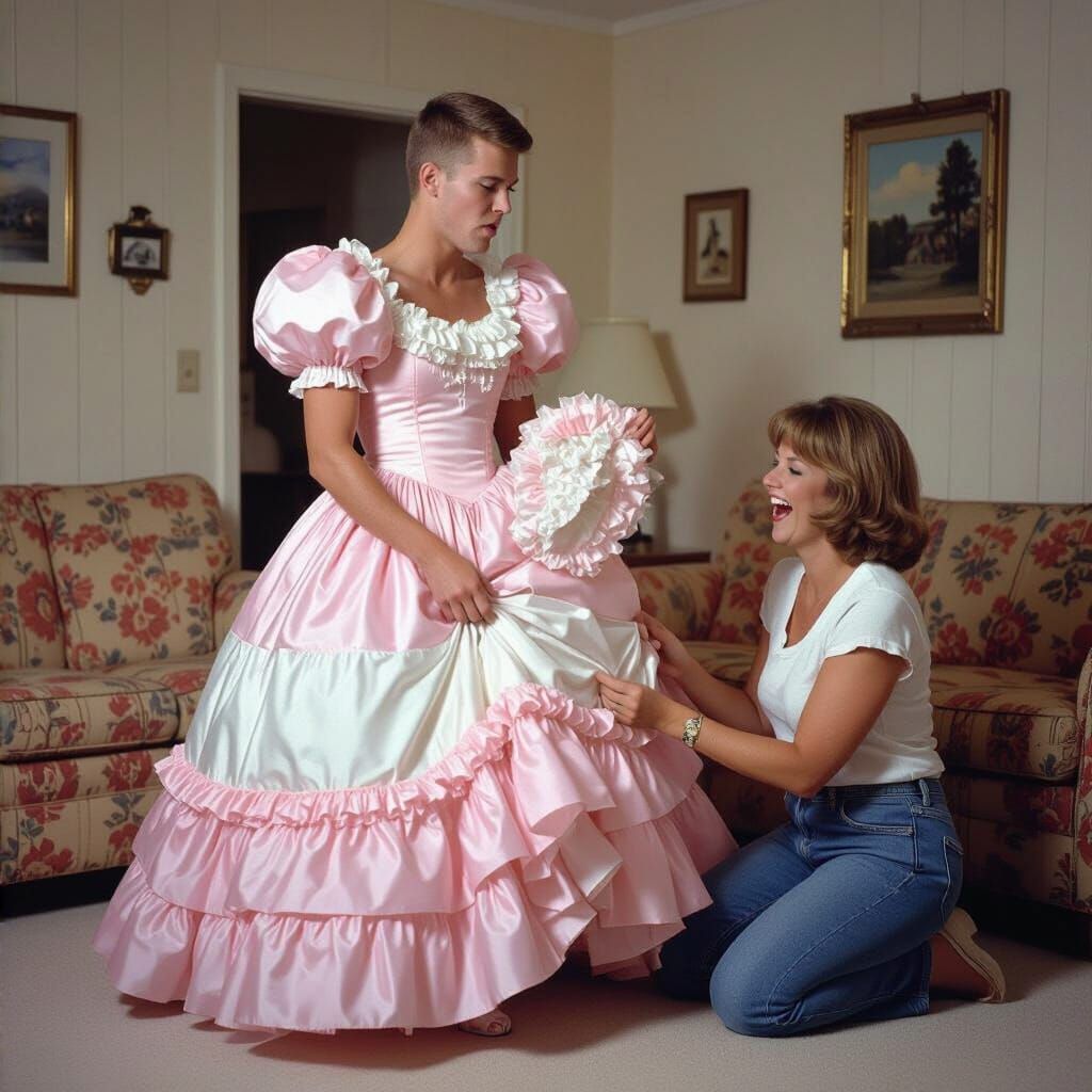 Man in Southern Belle Dress Poses with Mother