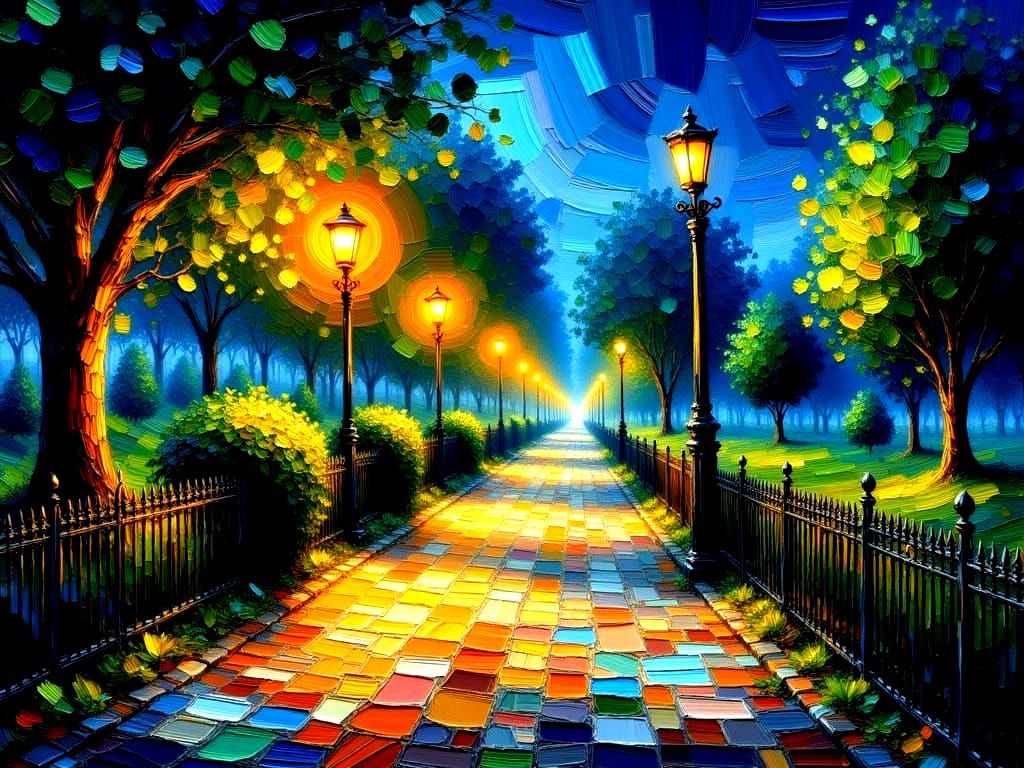 Night Streetlight Scene as Impasto Painting