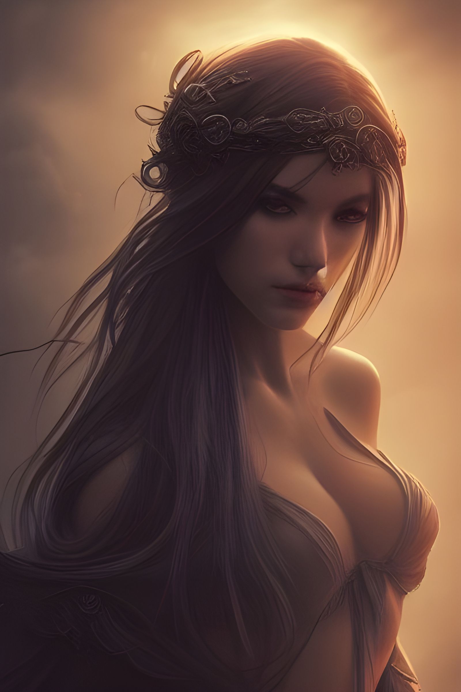 Beautiful Sinister Goddess with Long Hair