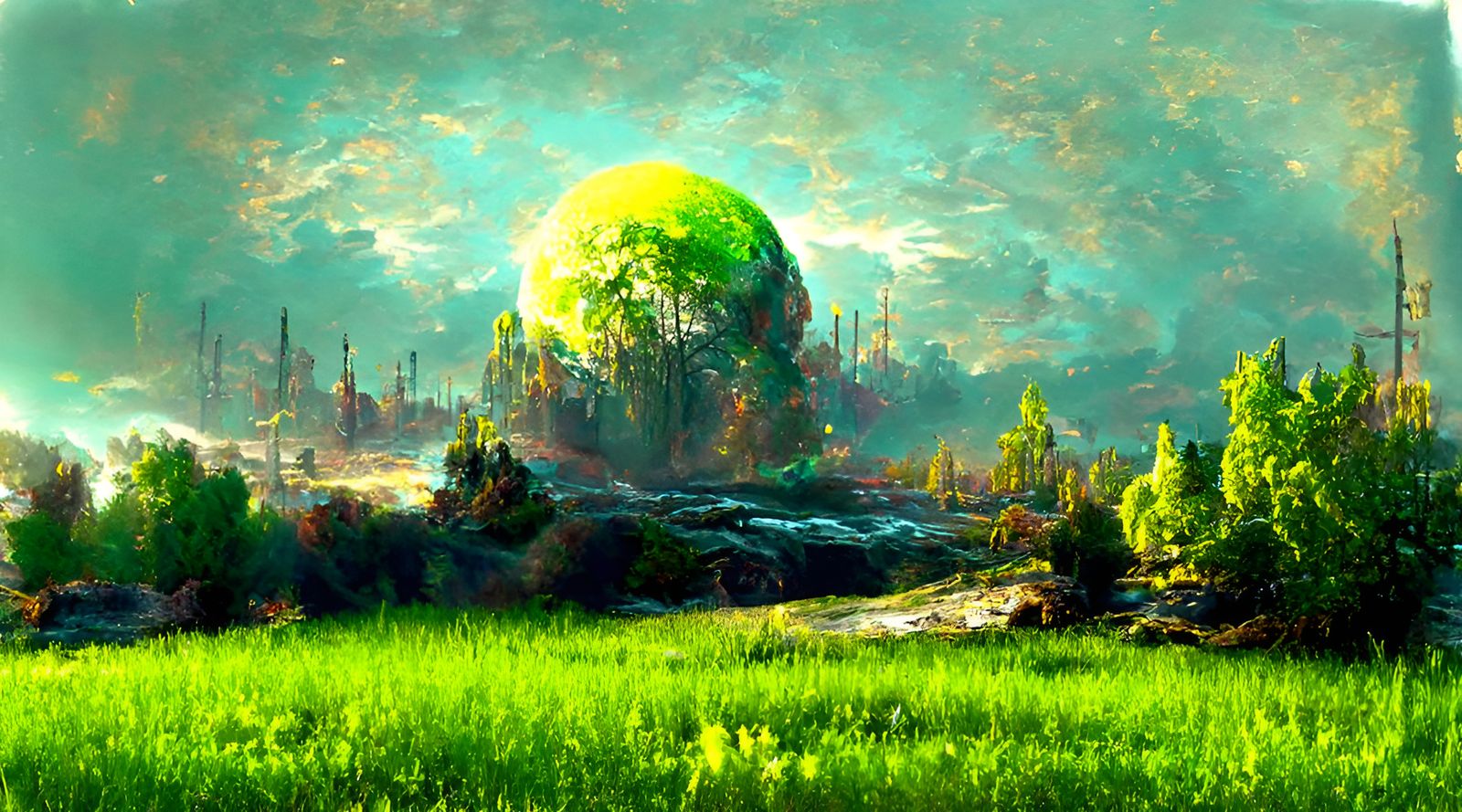 Radioactive Landscape Painting in Style of Hudson River Scho...