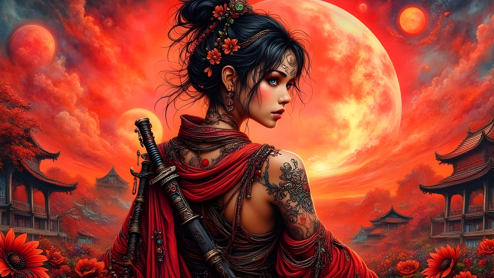 <lora:Zentangled:1.0> <lora:Whimsical:1.0> <lora:Hand Drawn Bohemian:1.0> A highly detailed and dramatic painting of a y...