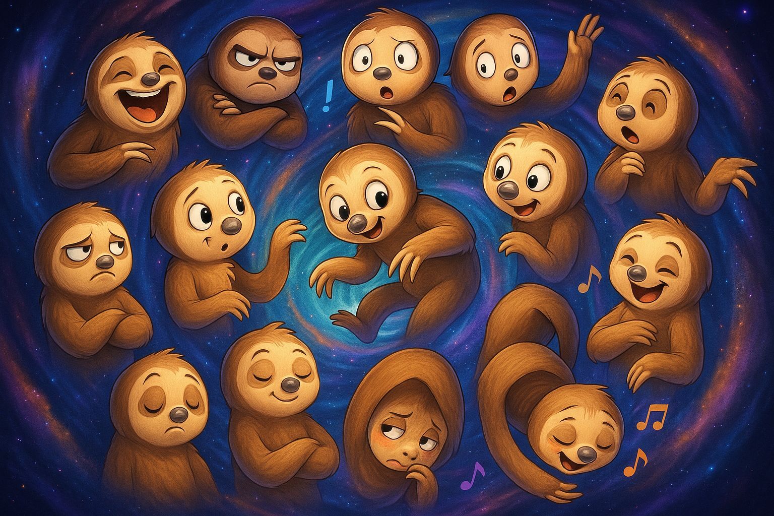 Sloths Express Emotions in a Cosmic Multiverse