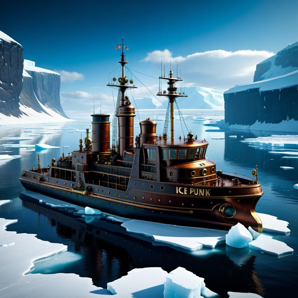 Steampunk Icebreaker in Arctic Landscape