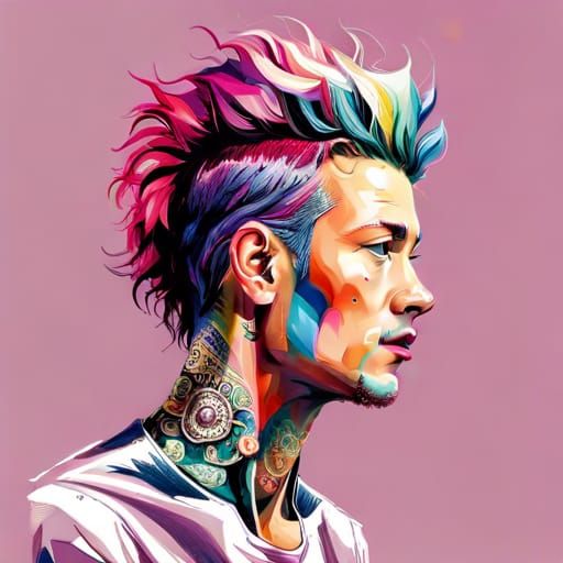 Happy Punk Rock Surfer Portrait in Digital Art Style