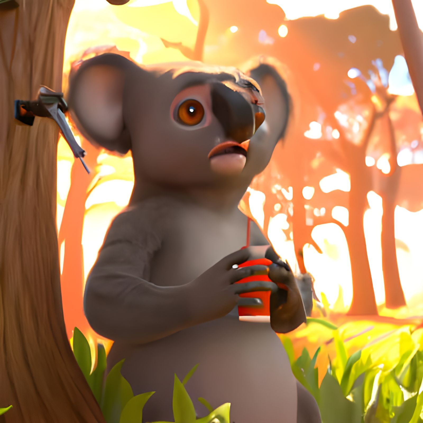 Adorable Koala Enjoys Cola: 3D Rendered