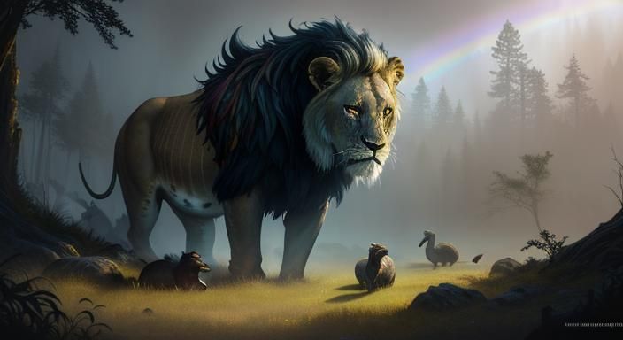 Lioness in Dark Fantasy Art, Volumetric Lighting