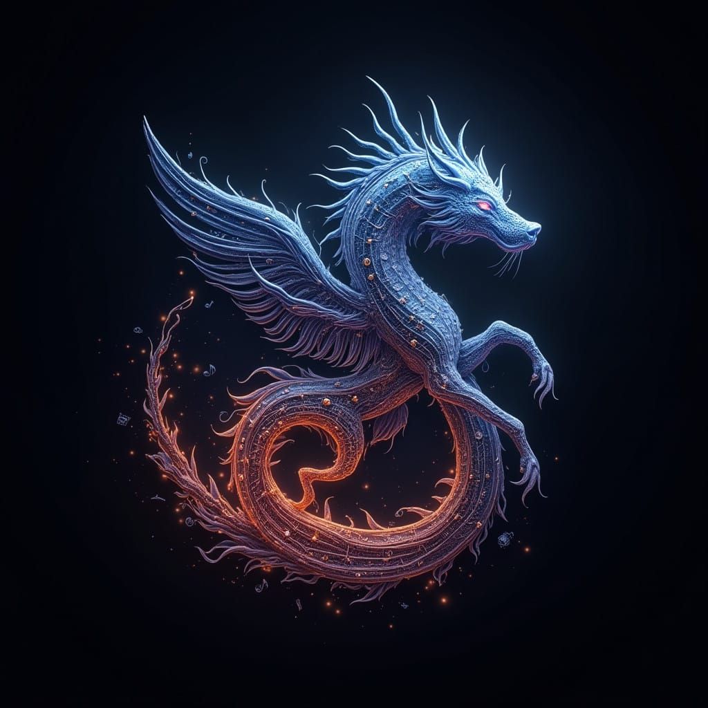 Majestic Music Logo with Mythical Creature in Celestial Sett...