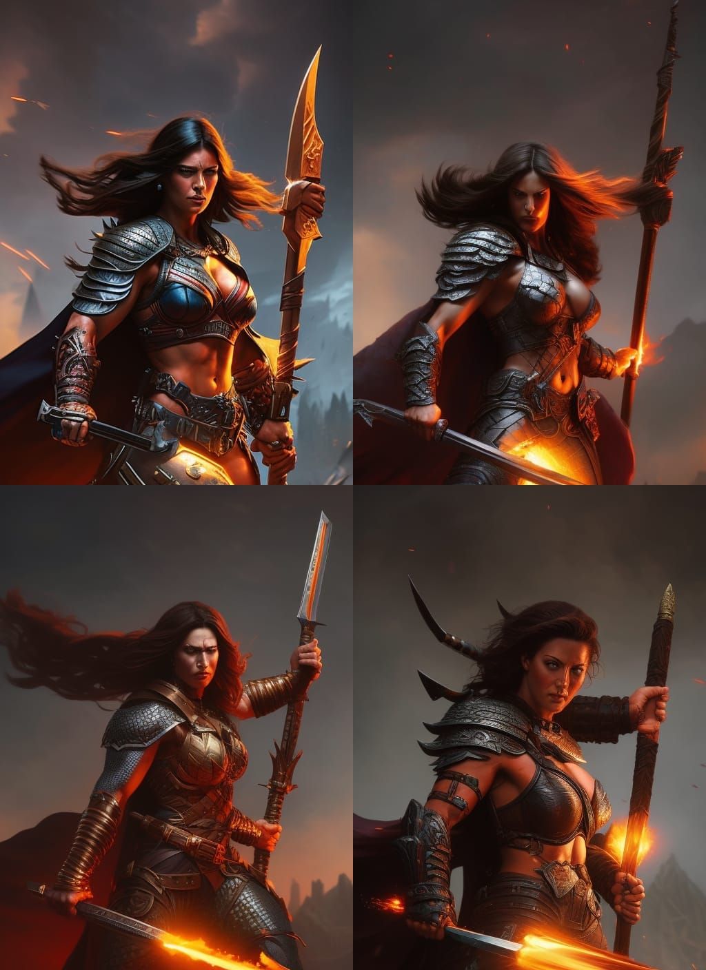 Muscular Barbarian Woman Charging, Dark Fantasy Art