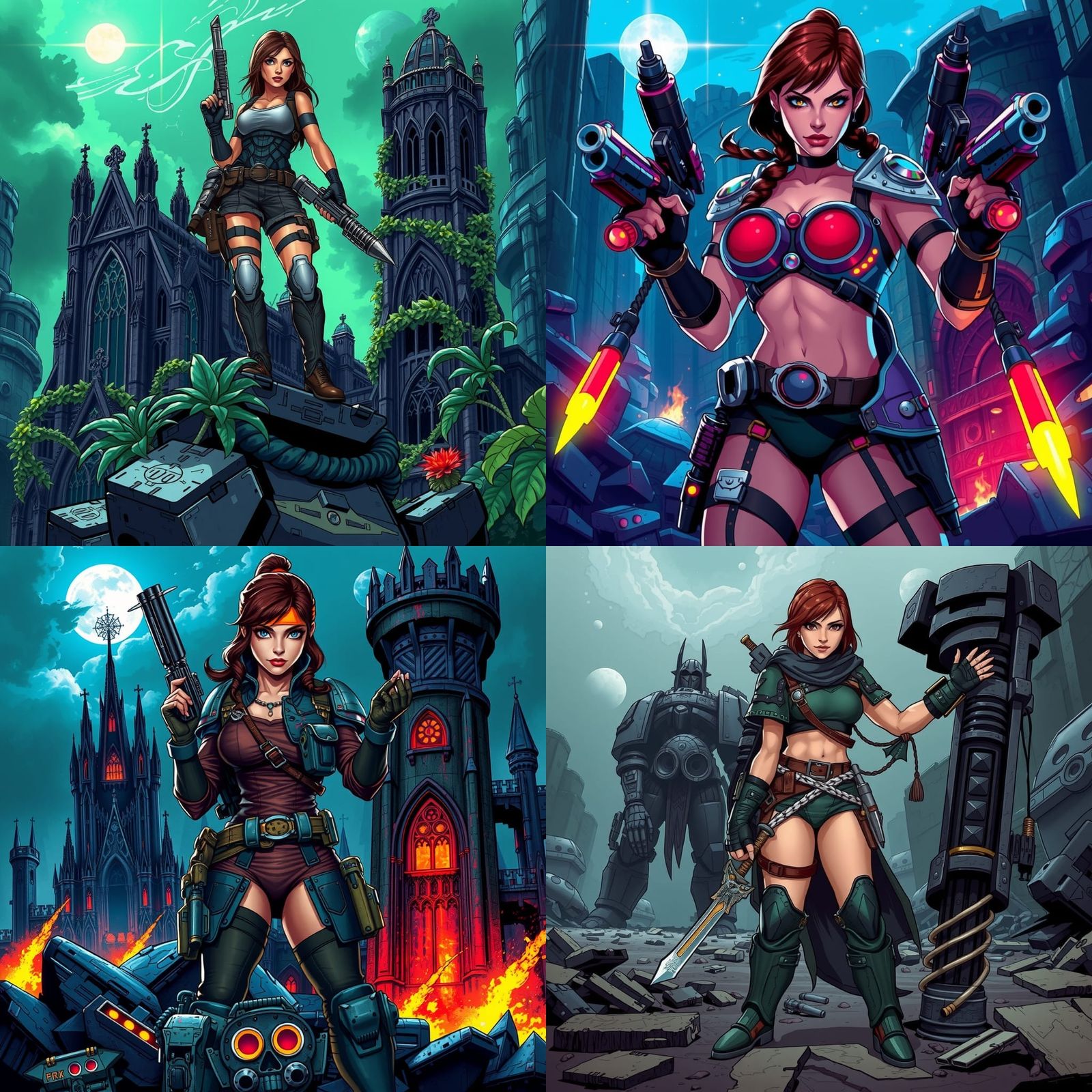 Lara Croft as He-Man Cartoon in Warhammer 40K