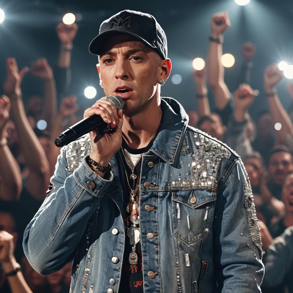 Eminem Performing Live: Realistic Cinematic Portrait