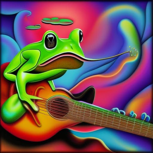 Frog Guitarist in Psychedelic Airbrush Art