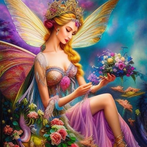 Fairy Feeding Dragon in Colorful Fairycore Style