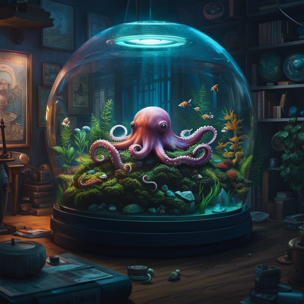 Cyberpunk Octopus in Ecosystem Tank