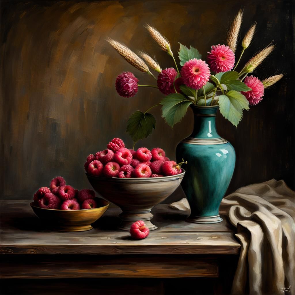 Still Life: Ancient Vase with Flowers, Graphite Drawing