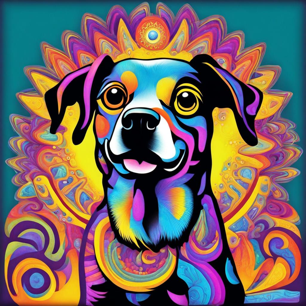 Psychedelic Dog Portrait in Vivid Colors