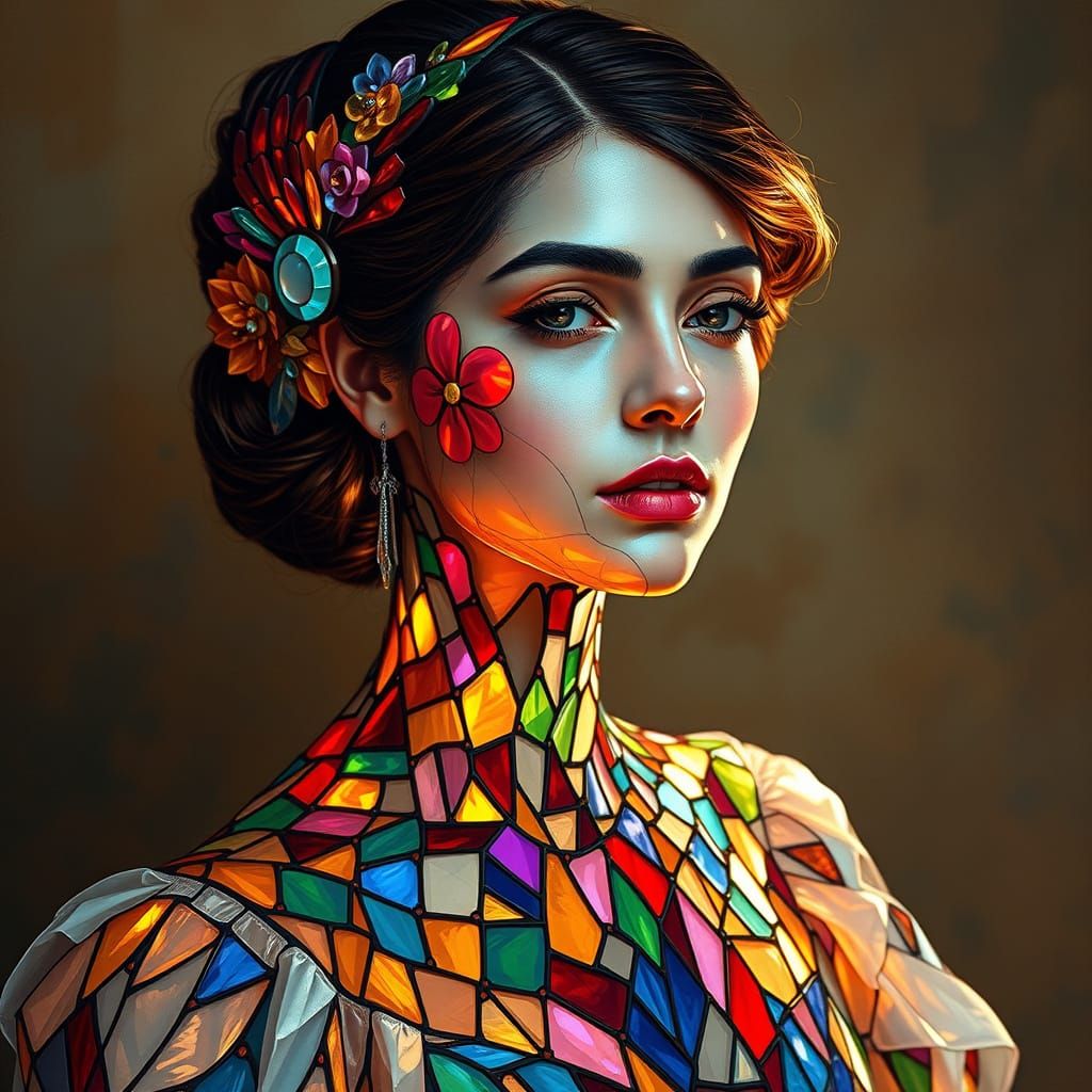 Stained Glass Goddess in Impasto Painting Style