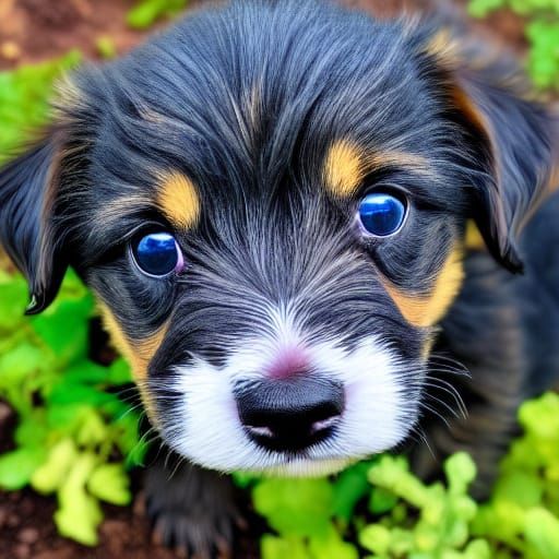 Cute Puppy Digging in a Beautiful Garden