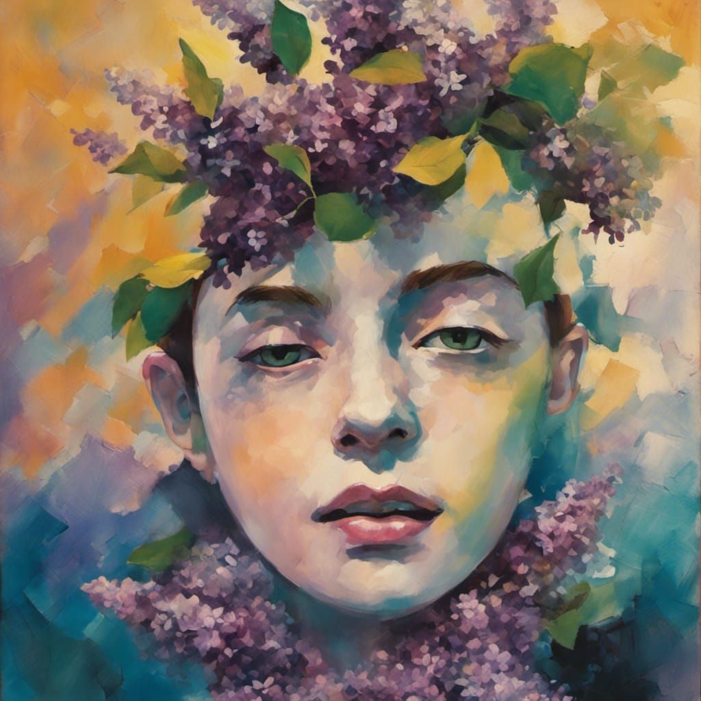 Woman with Lilacs in a Sunlit Room