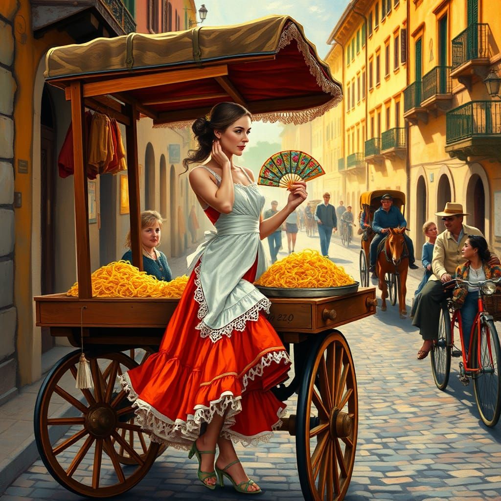 Pasta Maker in Dreamy Post-Impressionist Style