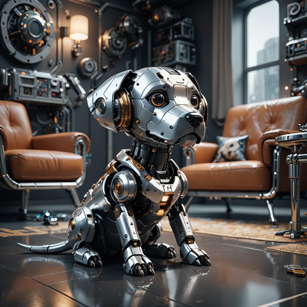 Cyborg Dog in Children's Room: Sci-Fi Render