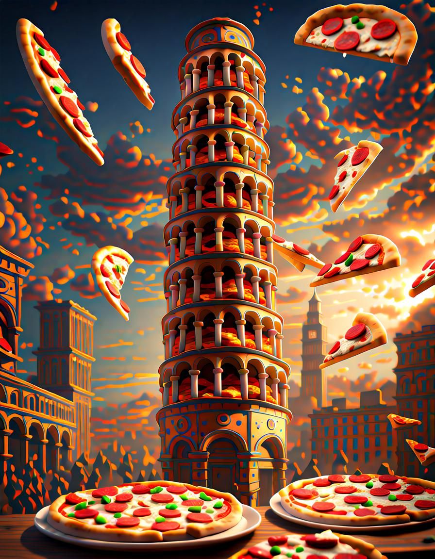 Leaning Tower of Pizza: Fantasy Concept Art