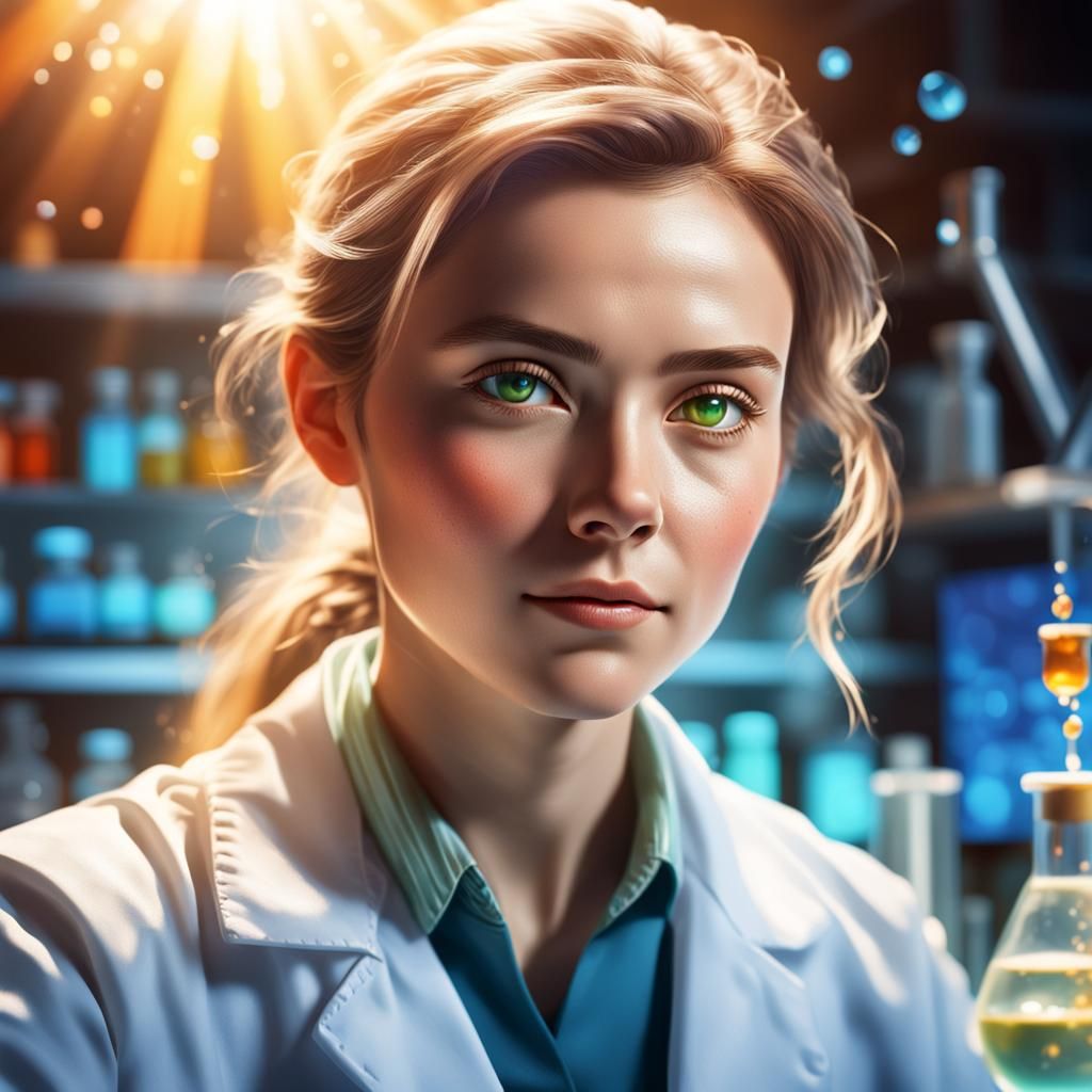 Hyperrealistic Female Scientist in Laboratory Concept Art
