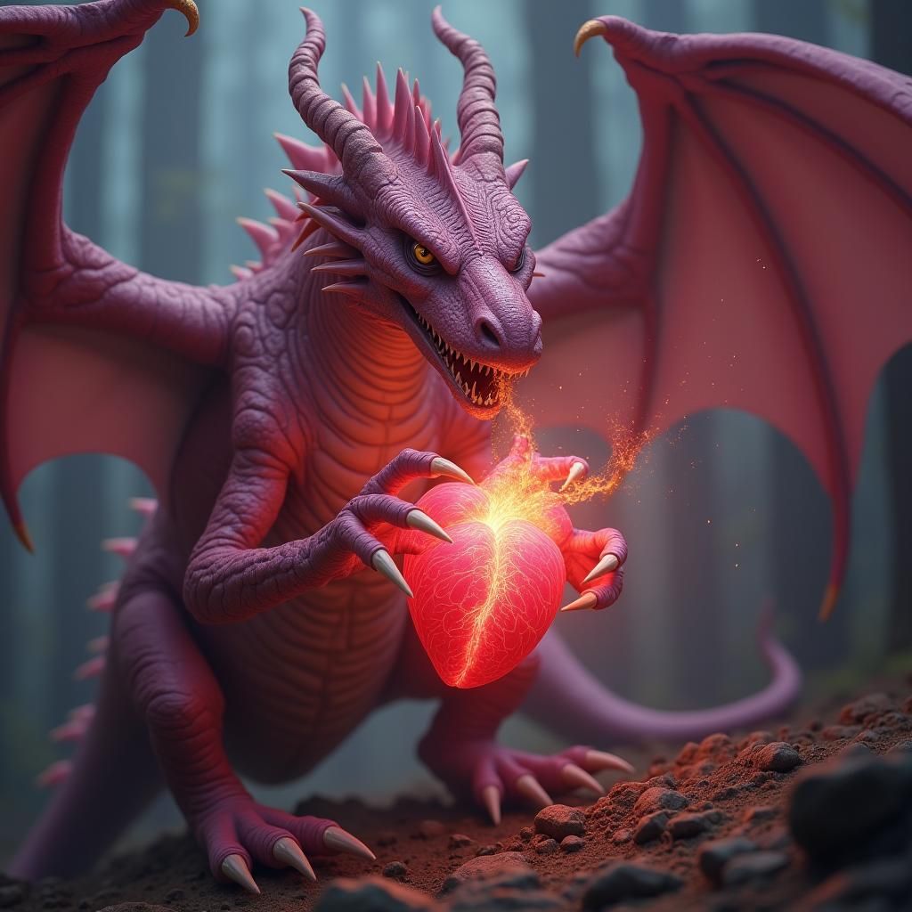 Pink Dragon Guarding a Heart: Fantasy Concept Art