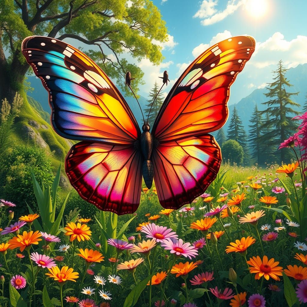 Iridescent Butterfly in Fantasy Art Nouveau Style