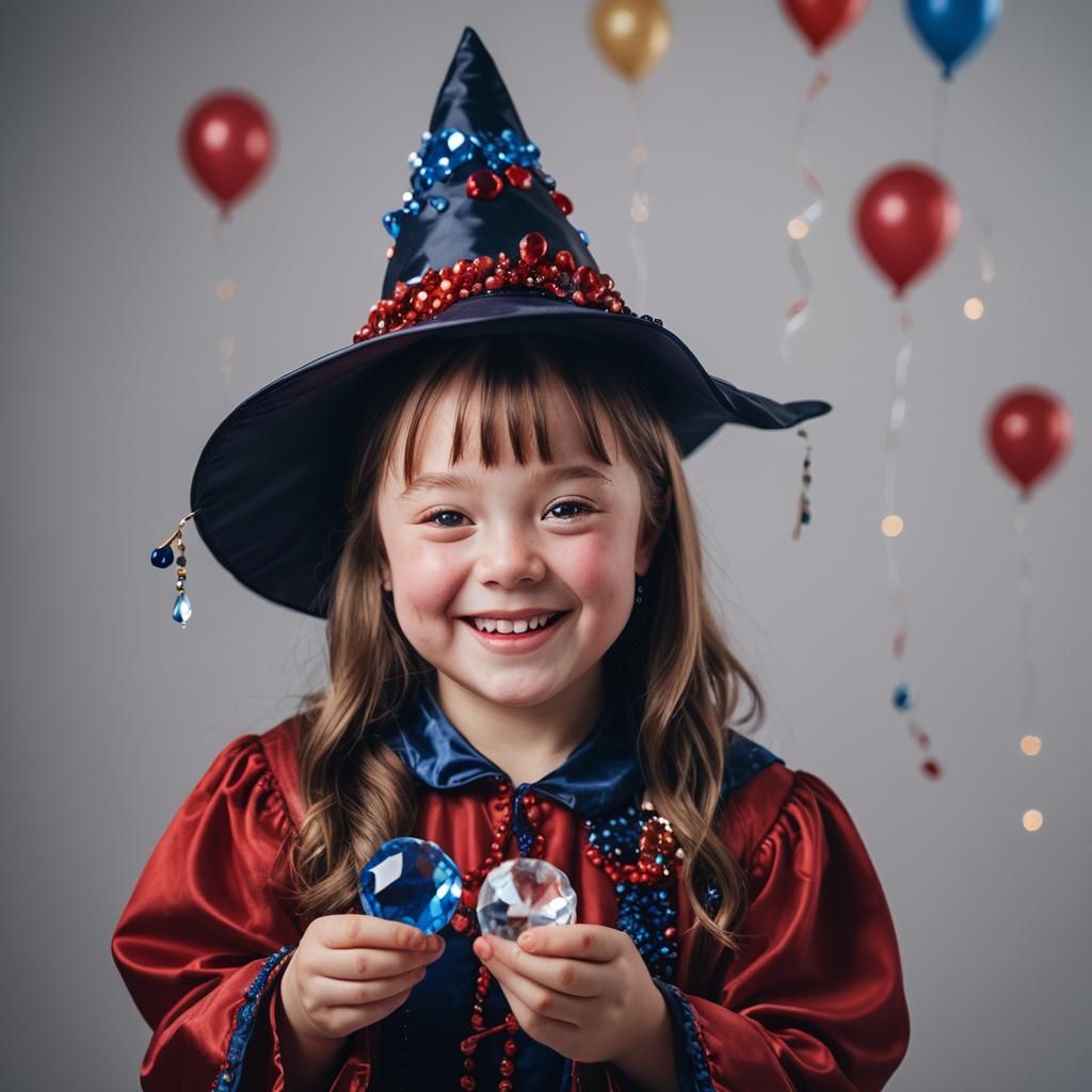 Young Witch Portrait with Balloons and Gemstones