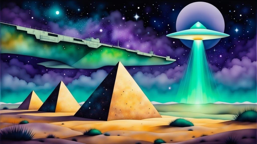 Desert Aircraft Carrier with Flying Saucer